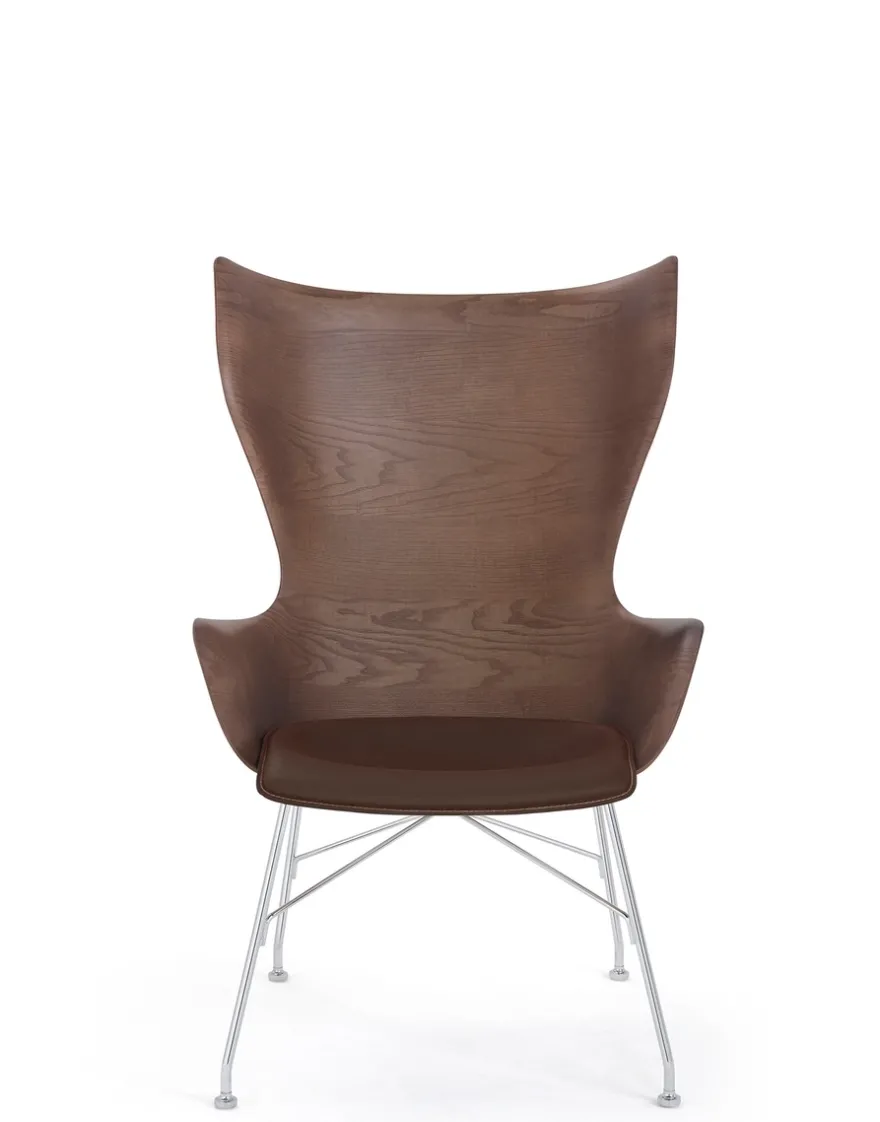 Clearance Kartell K/wood slatted ash/leather seat BOIS FONCÉ/CHROME