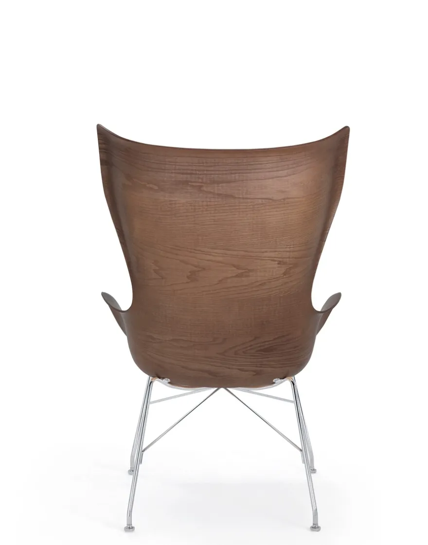 Clearance Kartell K/wood slatted ash/leather seat BOIS FONCÉ/CHROME