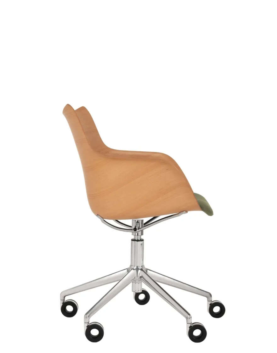 New Kartell Q/wood wheels soft BOIS CLAIR/CHROME/VERT