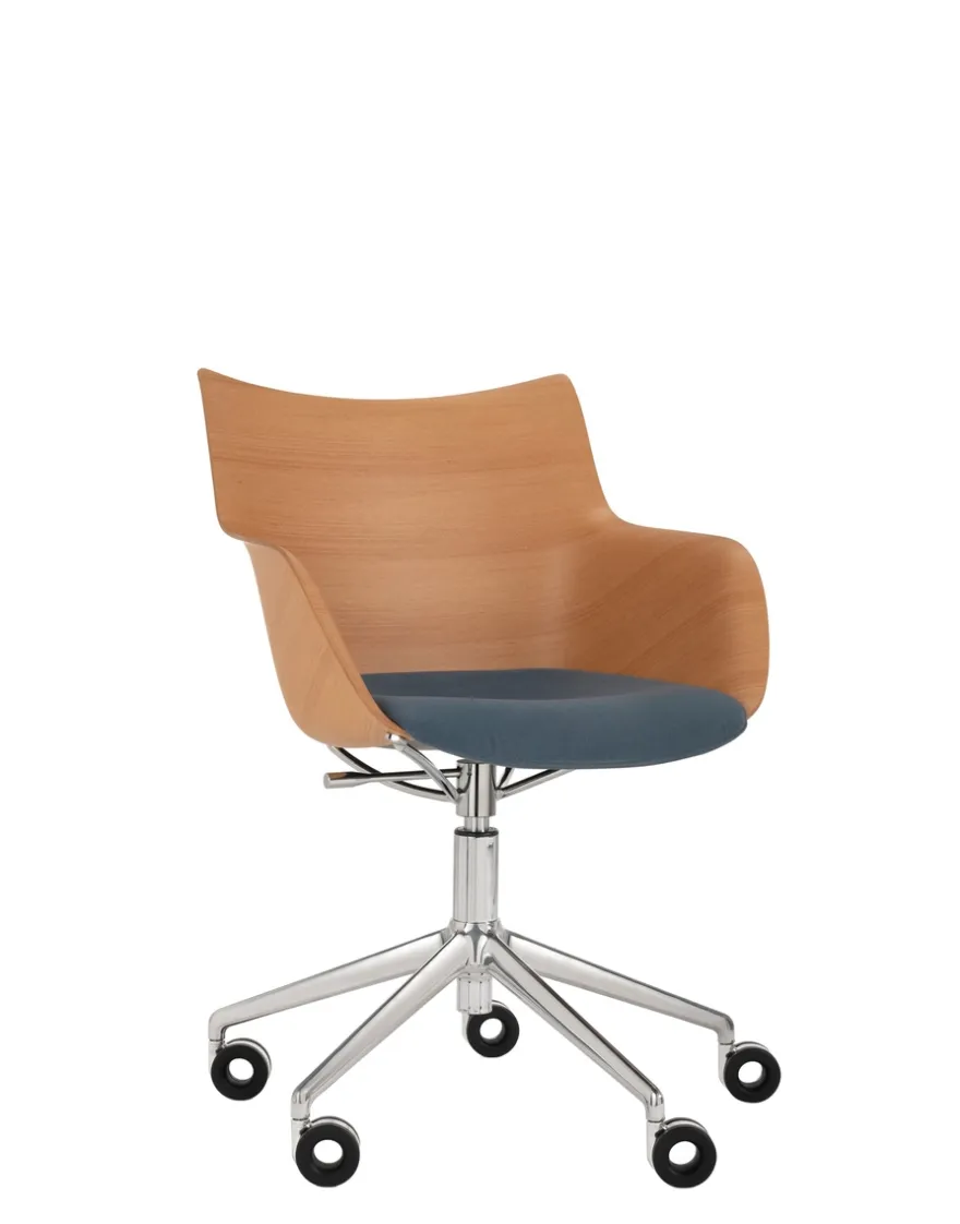 Online Kartell Q/wood wheels soft BOIS CLAIR/CHROME/BLEU CLAIR
