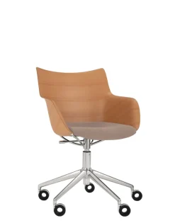 Discount Kartell Q/wood wheels soft BOIS CLAIR/CHROME/ECRÙ